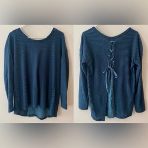 Target Knox Rose Women’s Waffle Knit Long Sleeve Shirt with Lace Up Back - M